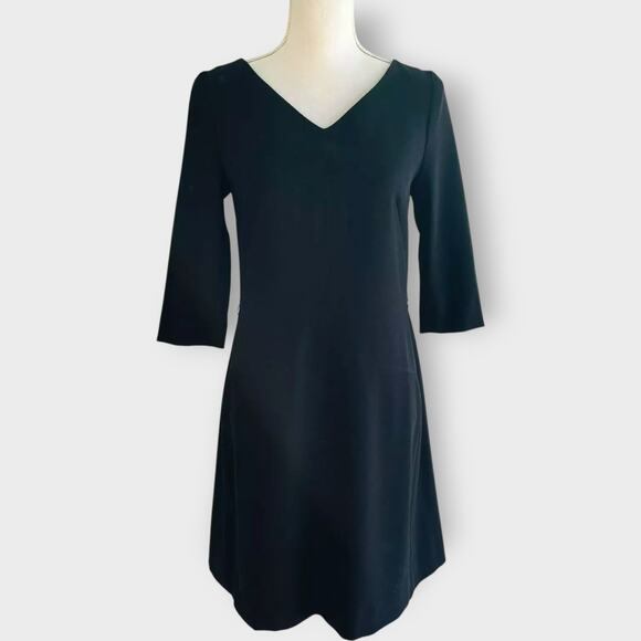 MM Lafleur Alexandra Dress V Neck A Line Black 3/4 Sleeve Stretch Knee Length 8 - Picture 1 of 10